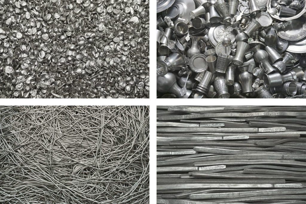 Collage für unseren Ankauf von Zingeschirr, Zinnteller, Zinnbecher und Loetzinn